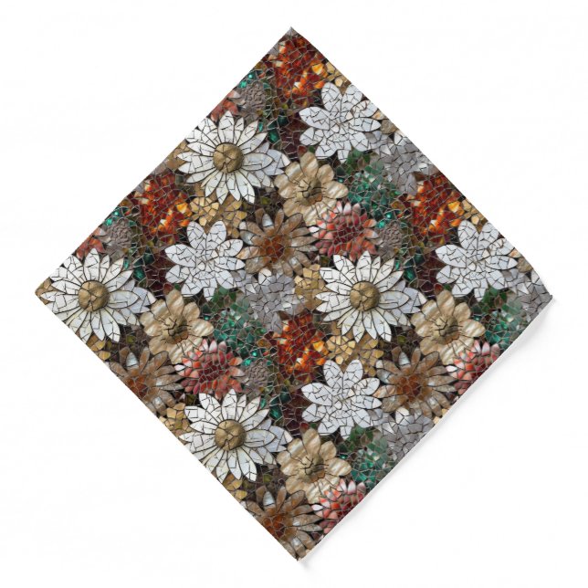 Glam Champagne Gold Red White Flowers Bandana (Front)