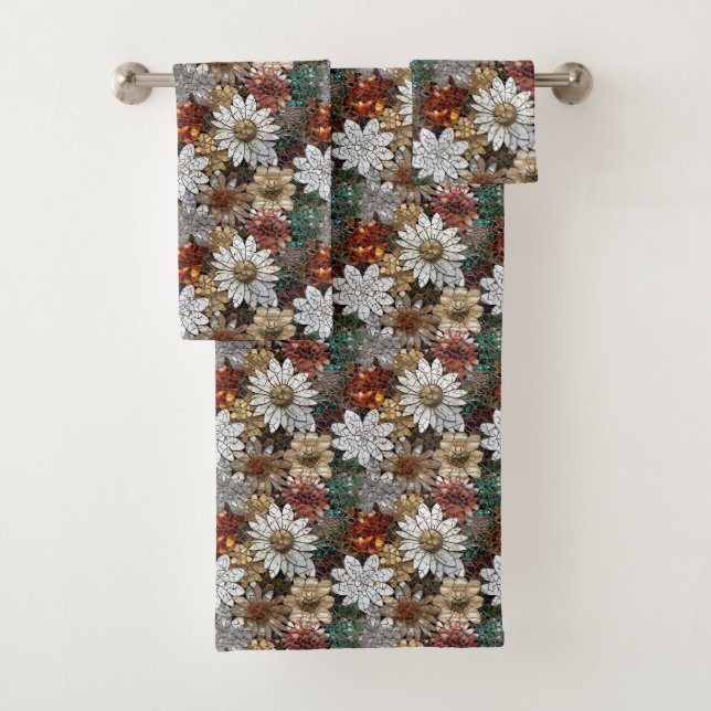 Glam Champagne Gold Red White Flowers Bath Towel Set (Insitu)