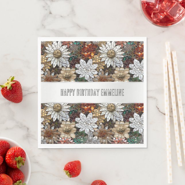 Glam Champagne Gold Red White Flowers Napkins (Insitu)