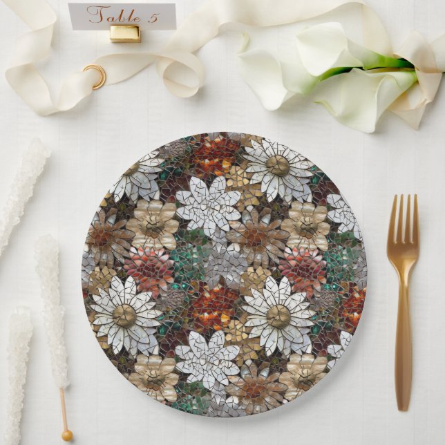 Glam Champagne Gold Red White Flowers Paper Plates (Wedding)