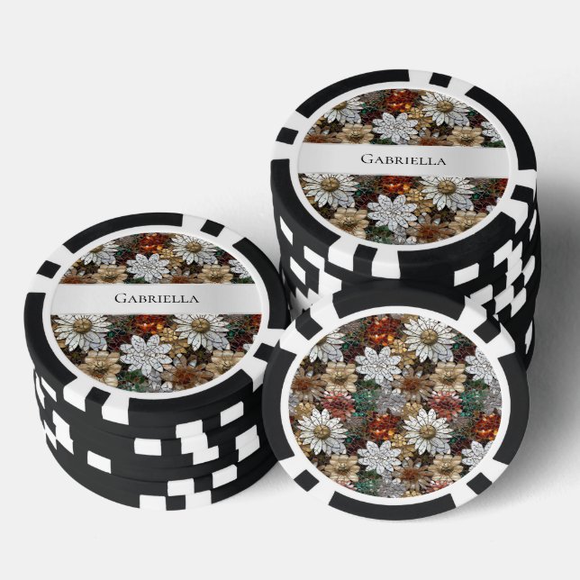 Glam Champagne Gold Red White Flowers Poker Chips (Stack)