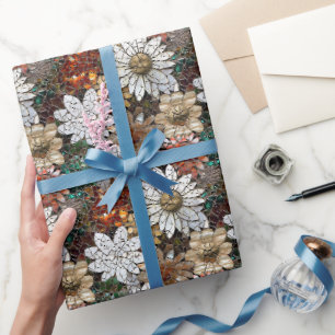 Glam Champagne Gold Red White Flowers Wrapping Paper