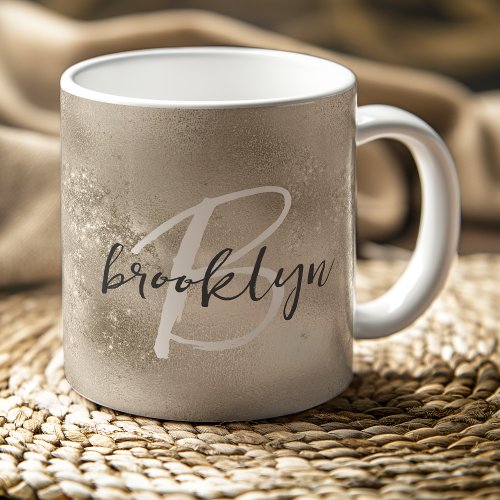 Glam Champagne Gold Trendy Script Monogram Coffee Mug