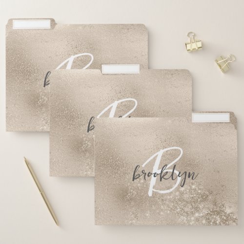 Glam Champagne Gold Trendy Script Monogram File Folder