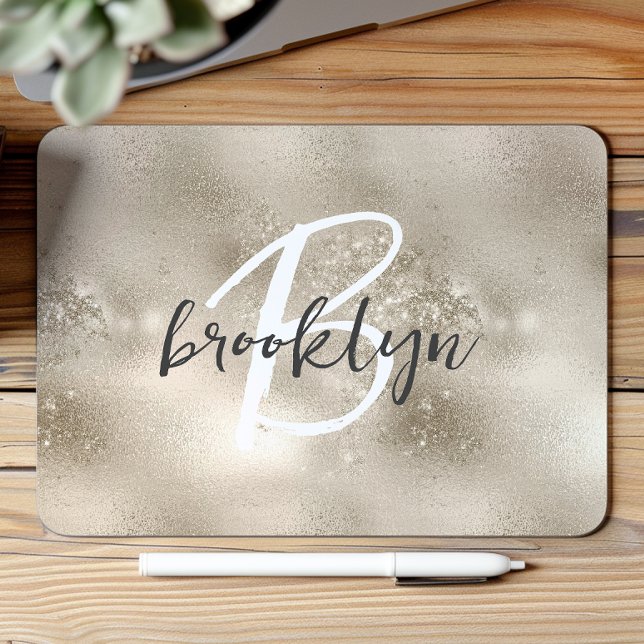 Glam Champagne Gold Trendy Script Monogram  Mouse Pad (Creator Uploaded)
