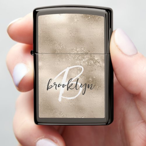 Glam Champagne Gold Trendy Script Monogram Zippo Lighter