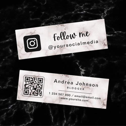 Glam Champagne Marble Instagram Follow QR Code Mini Business Card