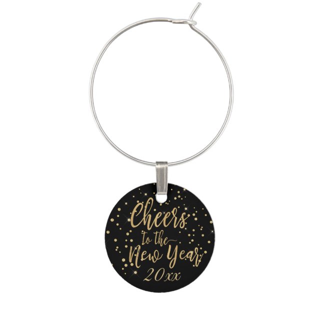 Glam Cheers to the New Year Gold Wine Charm (Front)