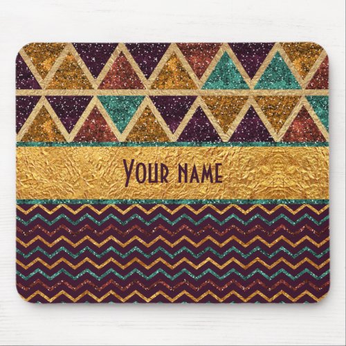 Glam Chevrons Triangles Faux Gold Foil Glitter Mouse Pad