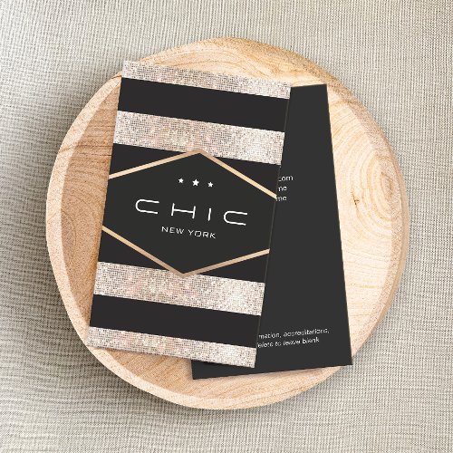 Chic and Elegant Black and Silver Sequin Striped Business Card Templates