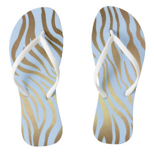Glam Chic Blue Gold Tiger Zebra Skin Flip Flops