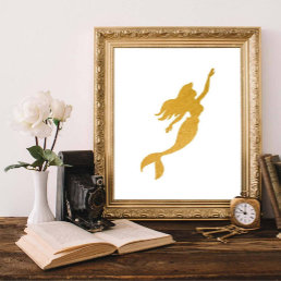 Glam Chic Faux Gold Foil Little Mermaid Princess  Poster