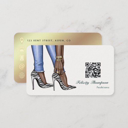 Glam Chic Gold Fashion Designer QR Code Business C Business Card