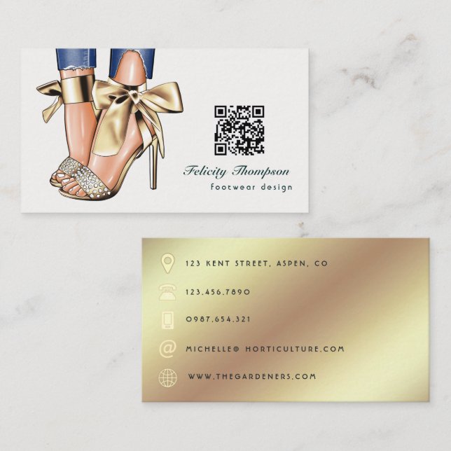 Glam Chic Gold Fashion Designer QR Code Business Card (Front/Back)