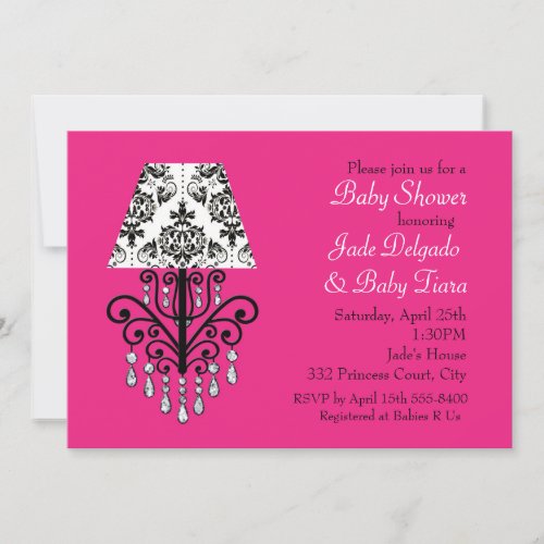 Glam Chic Hot Pink  Damask Baby Shower Invitation