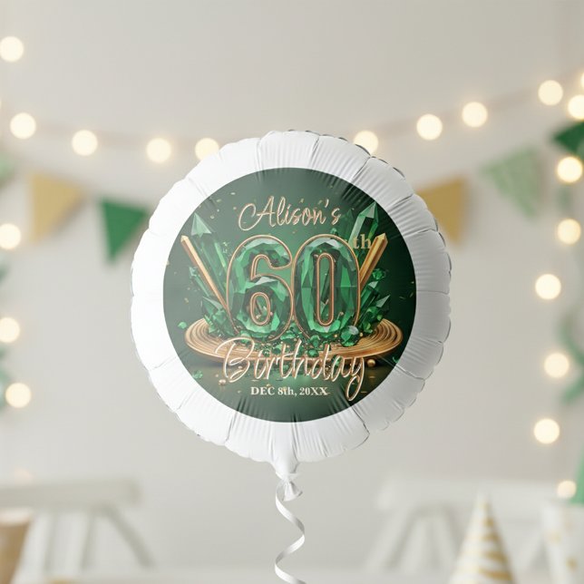 Glam Chic Luxury Emerald Green Gold 60th Birthday Balloon (Creator Uploaded)