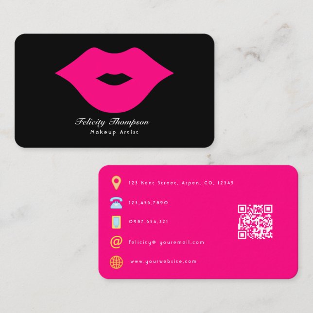 Glam Chic Makeup Artist QR Code Business Card (Front/Back)