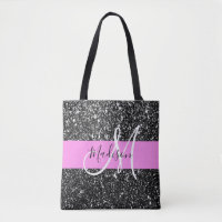 Glam Chic Pink Black Glitter Sparkle Name Monogram