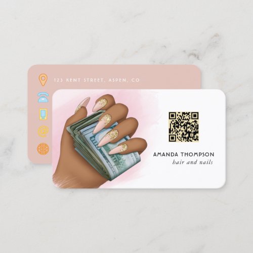 Glam Chic Pink  Gold Millionaire Mindset QR Code Business Card