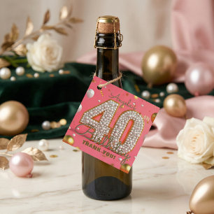 Glam Chic Pink Gold Pearl 40th Birthday Thank You Favor Tags