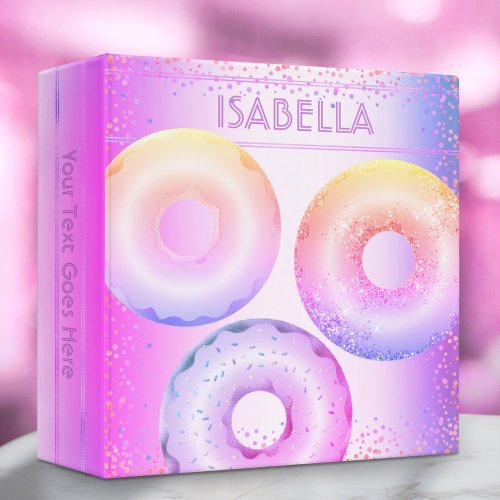 Glam chic pink purple rainbow glitter doughnuts 3 ring binder