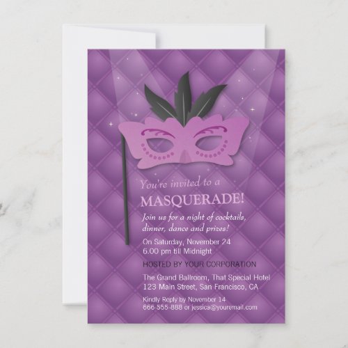 Glam Chic Purple Mask Masquerade Party Invitations