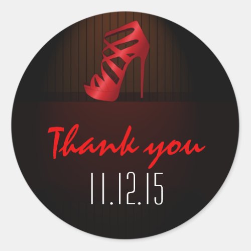 Glam Chic Red High Heels Spotlight Thank You Classic Round Sticker