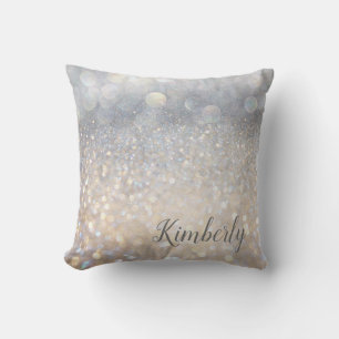 Glam Chic Silver Girl Sparkle Glitter Monogrammed  Throw Pillow