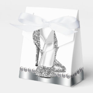 Glam Chic Silver Glitter High Heel Shoe Favor Boxes