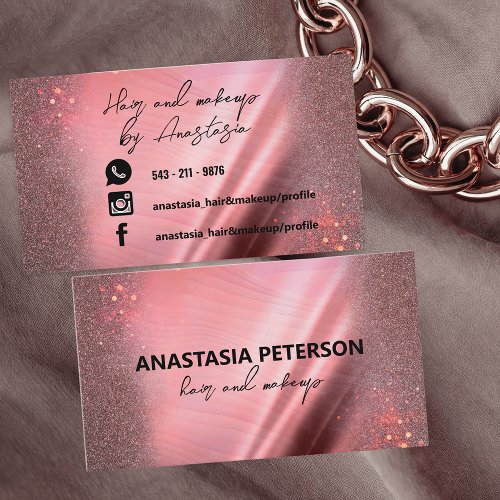 Glam Chic Sparkly Pink Metallic Rose Gold Glitter  Business Card