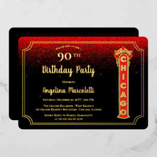 Glam Chicago Sign 90th Birthday Foil Invitation