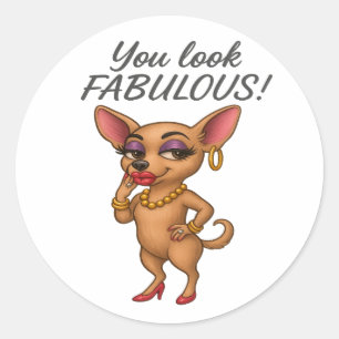 Glam Chihuahua Classic Round Sticker