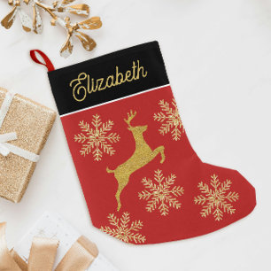 Glam Christmas Glittery Red Green Gold Snowflakes Small Christmas Stocking
