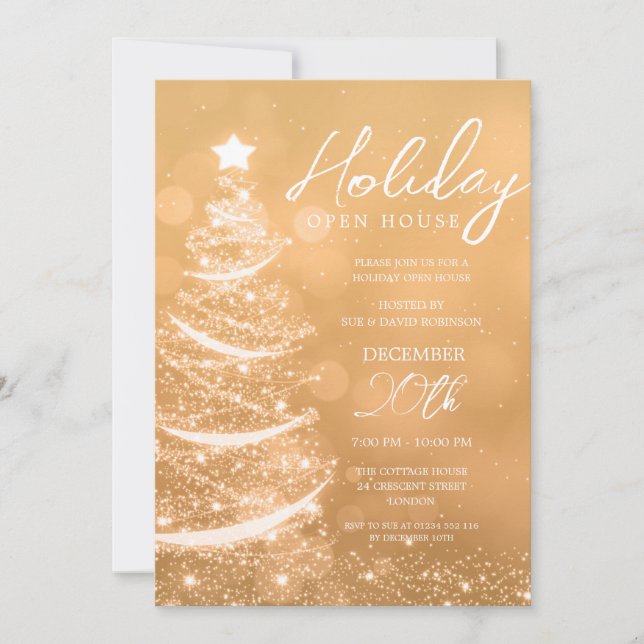 GLAM Christmas Holiday Open House Party Gold Invitation (Front)