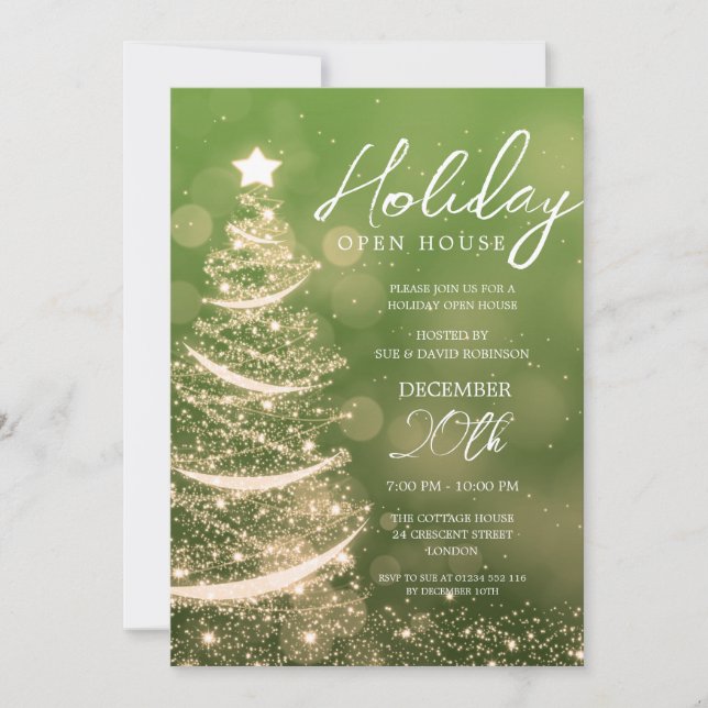 GLAM Christmas Holiday Open House Party Green  Invitation (Front)