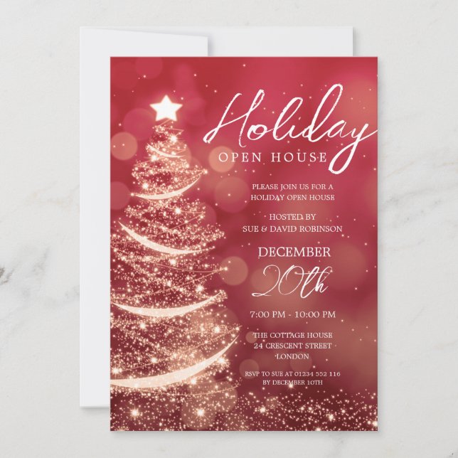 GLAM Christmas Holiday Open House Party Red Gold Invitation (Front)