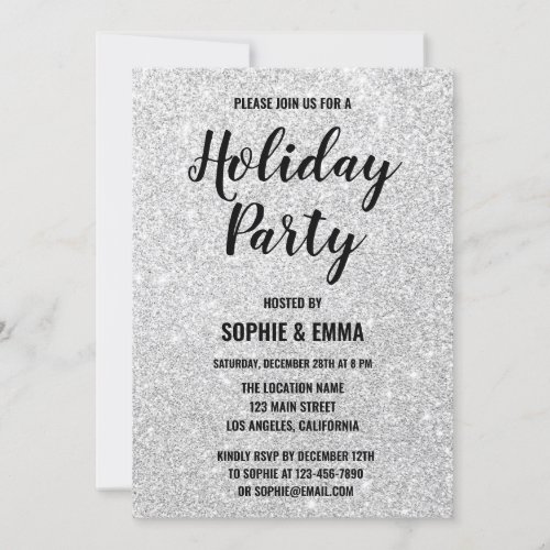 Glam Christmas Holiday Party Silver Glitter Bling Invitation