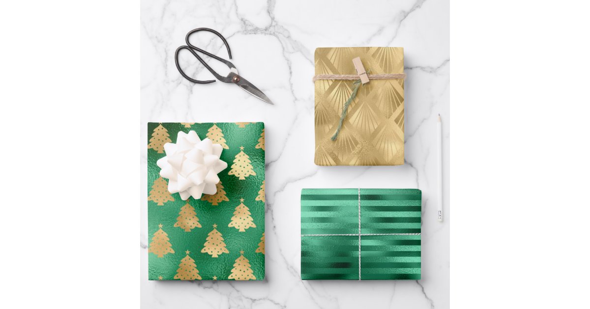 Metallic Rose Gold Christmas Trees on Mauve Gift Wrapping Paper | Zazzle