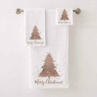 Glam Christmas Trees | Luxurious Rose Gold Glitter Bath Towel Set
