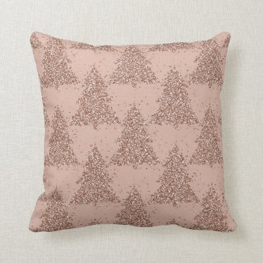 Glam Christmas Trees | Luxurious Rose Gold Glitter Throw Pillow