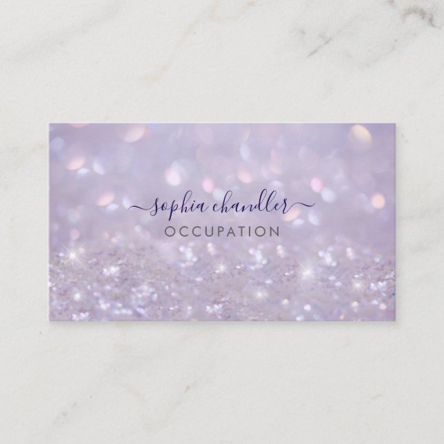 Glam Classy Glitter Lavender, Script Name Business Card (Front)