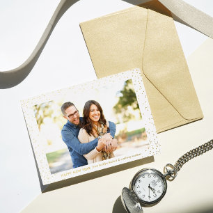 Glam Confetti Happy New Year Photo Real Foil Holiday Card