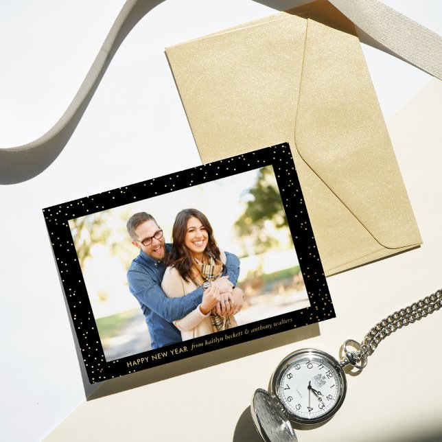 Glam Confetti Happy New Year Photo Real Foil Holiday Card (Creator Uploaded)