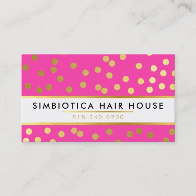GLAM CONFETTI modern dot pattern gold hot pink Business Card (Front)