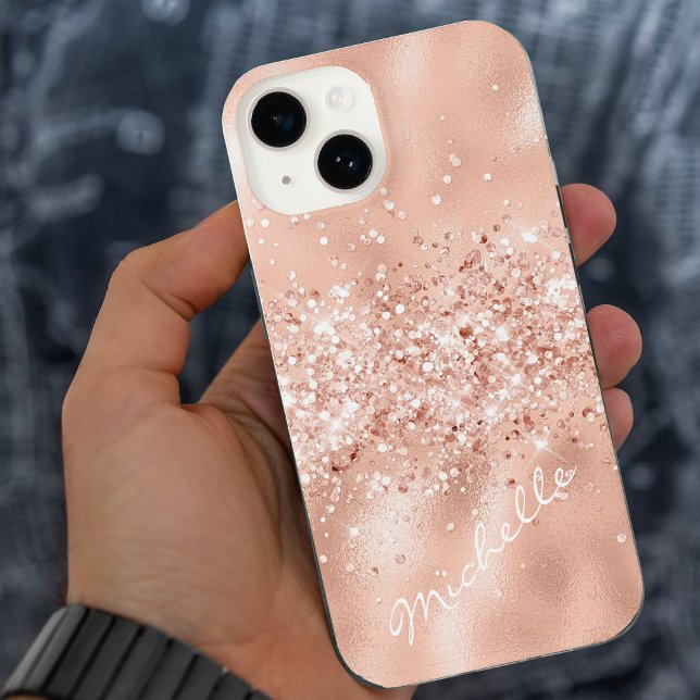 Glam Coral Pink Foil Confetti iPhone Case (Creator Uploaded)