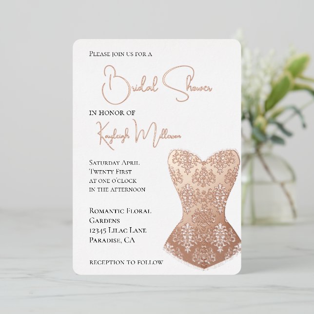 Glam Corset Bridal Shower Foil Invitation (Standing Front)