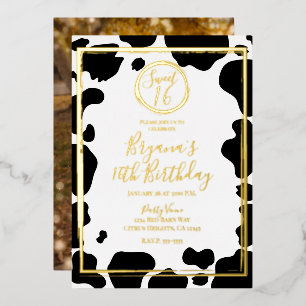 Glam Cow Print Modern Border Wedding Photo Gold Foil Invitation