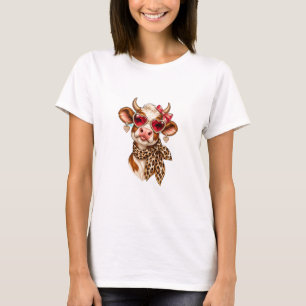 Glam cow wearing heart sunglasses and a leo T-Shirt