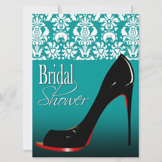 Glam Damask Stiletto Bridal Shower Invitation (Front)