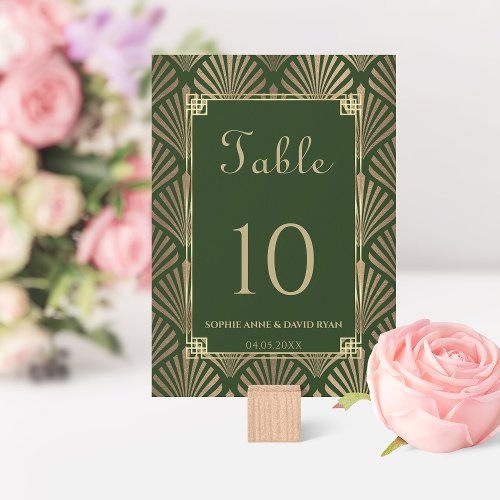 Glam Dark Green Gold Art Deco Wedding Table Number